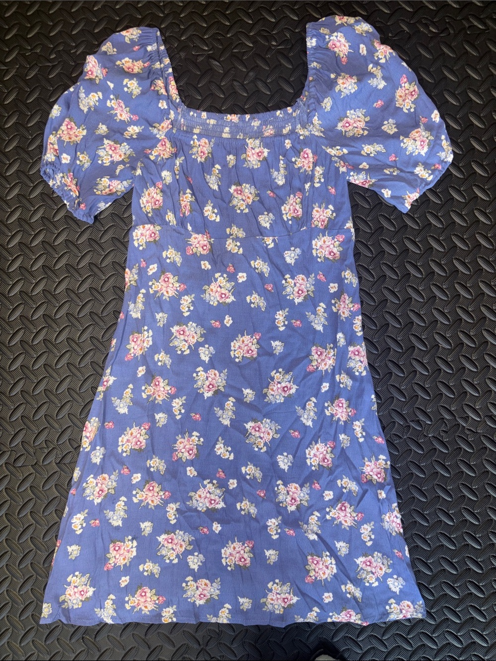 Women’s Blue Floral Puff-Sleeve Dress